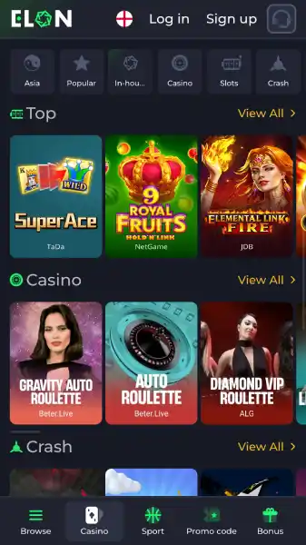 Elon Casino mobile app
