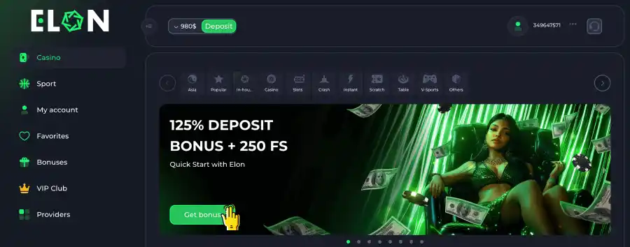 Welcome bonus for new players at Elon Casino